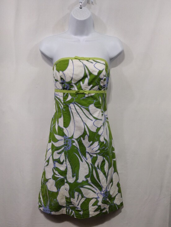 Tabitha Dresses & Skirts - Tabitha Floral Strapless Dress Women's 8 White Green Retro 90s Coastal Party
